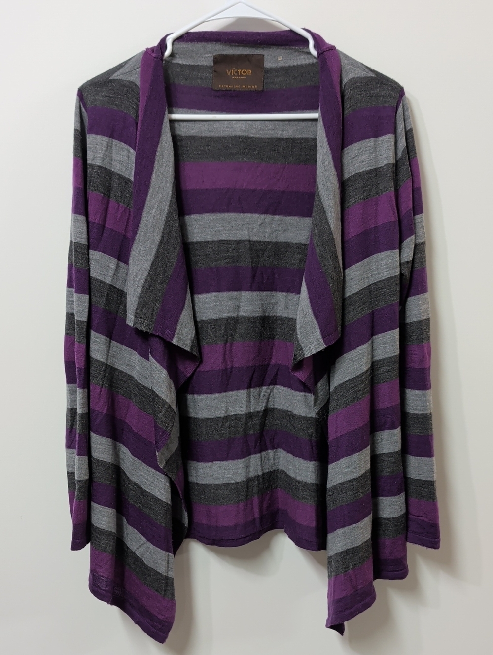 Victor Alfaro Purple & Gray Striped Waterfall Drape Cardigan